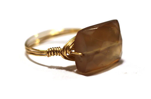 Gold Wire Wrapped Handmade Ring with Brown Gemstone
